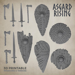 3D Printed Asgard Rising Sword and Shield Weapon Set 6 - 32mm D&D - Charming Terrain