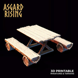 3D Printed Asgard Rising Tables and Benches Set 28mm - 32mm Ragnarok D&D - Charming Terrain