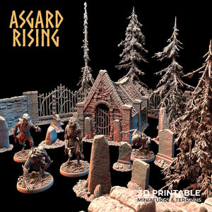 3D Printed Asgard Rising Tombstone and Gravestone Set 28mm-32mm Ragnarok D&D - Charming Terrain