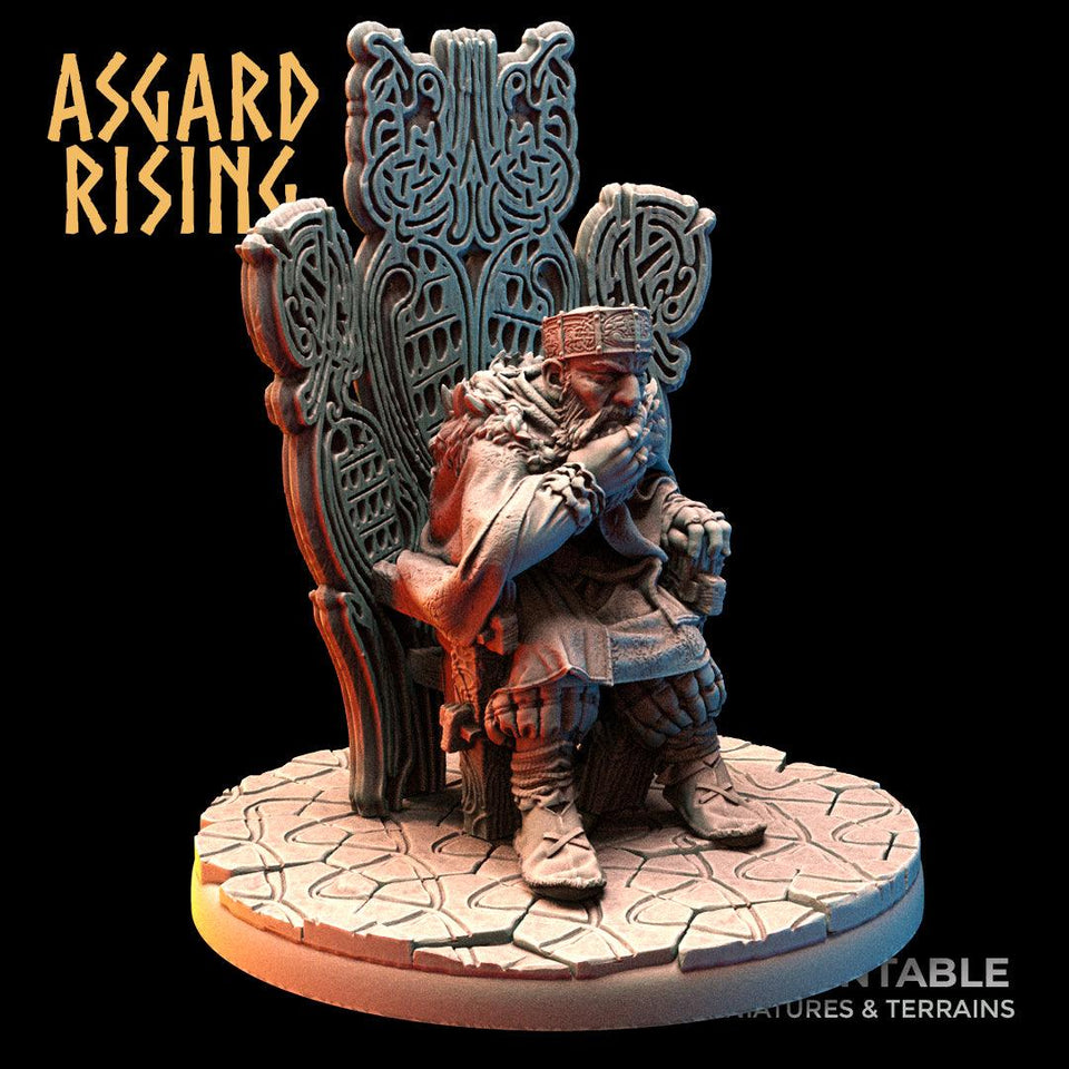 3D Printed Asgard Rising Viking King Eysteinn with Throne 28 32 mm Wargaming DnD - Charming Terrain