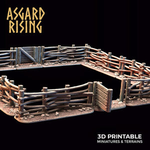 3D Printed Asgard Rising Wattle Fence Set With Gate 28mm - 32mm Ragnarok D&D - Charming Terrain