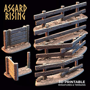 3D Printed Asgard Rising Wooden Fence Set With Gate 28mm - 32mm Ragnarok D&D - Charming Terrain