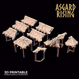 3D Printed Asgard Rising Wooden Palisade Roof Awning Leather Skin Set 28mm - 32mm Ragnarok D&D - Charming Terrain