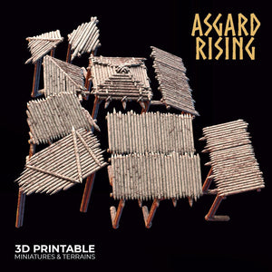 3D Printed Asgard Rising Wooden Palisade Roof Awning Set 28mm - 32mm Ragnarok D&D - Charming Terrain