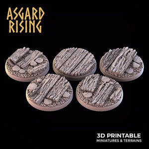 3D Printed Asgard Rising Wooden Ruins Round Base Set 25 28 32 35mm D&D - Charming Terrain