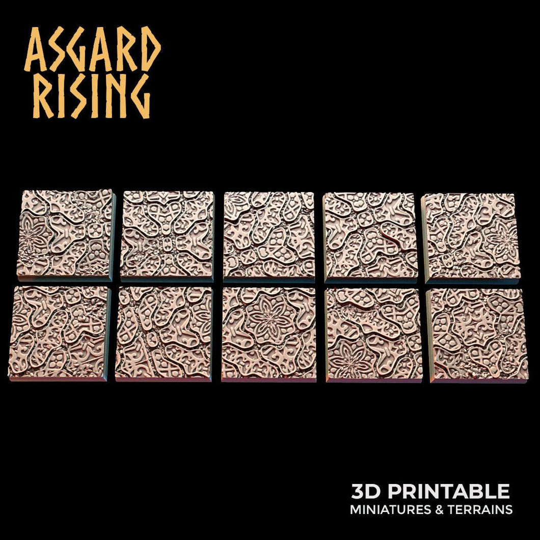 3D Printed Asgard Rising Worn Pavingstone -10 x 25 to 40 mm Square Base Set B Wargaming DnD - Charming Terrain