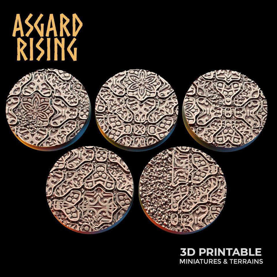 3D Printed Asgard Rising Worn Pavingstone - 5 x 25 28 32 35 mm Round Base Set A Wargaming DnD - Charming Terrain