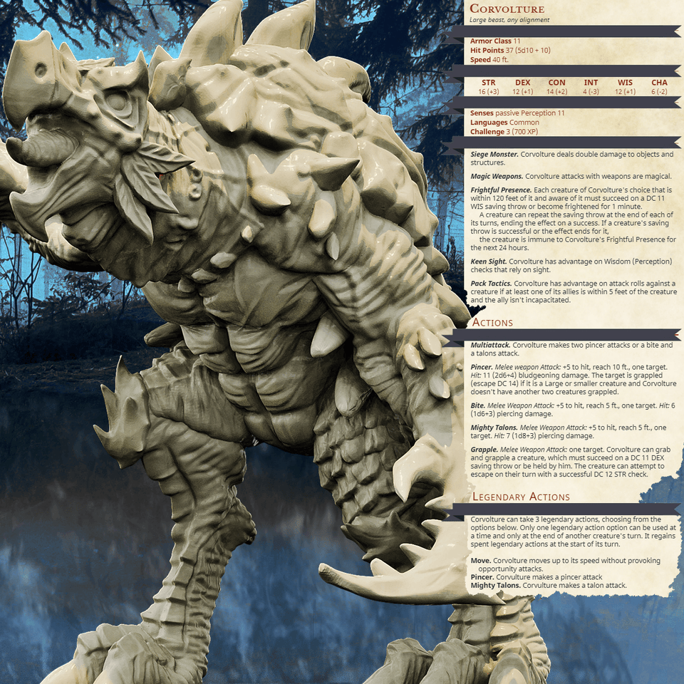 3D Printed Bestiary Vol. 4 Nafarrate - Corvolture Beast 32mm Ragnarok D&D - Charming Terrain