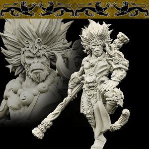 3D Printed Bestiary Vol. 4 Nafarrate - Sun Wukong Ape Warrior 32mm Ragnarok D&D - Charming Terrain