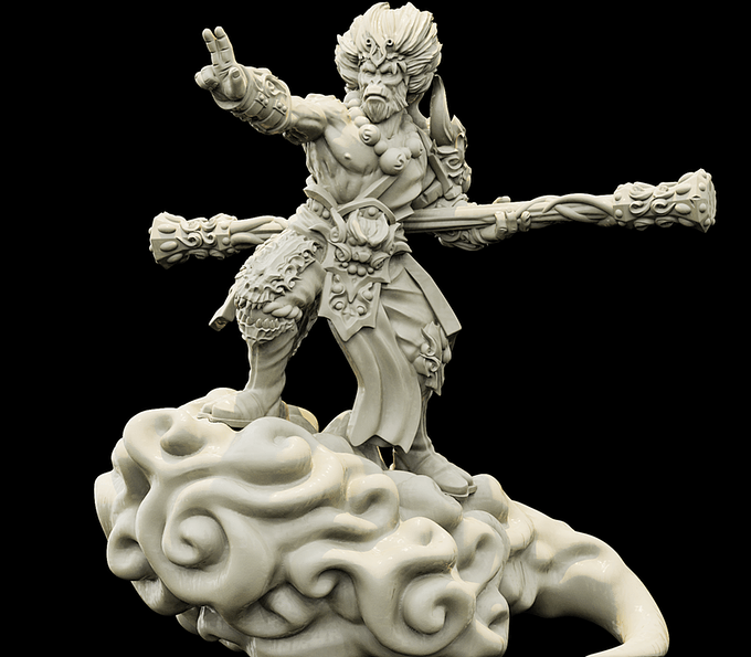 3D Printed Bestiary Vol. 4 Nafarrate - Sun Wukong Ape Warrior 32mm Ragnarok D&D - Charming Terrain