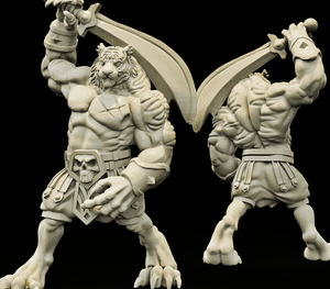 3D Printed Bestiary Vol. 4 Nafarrate - Xbalanque Tiger Warrior 32mm Ragnarok D&D - Charming Terrain