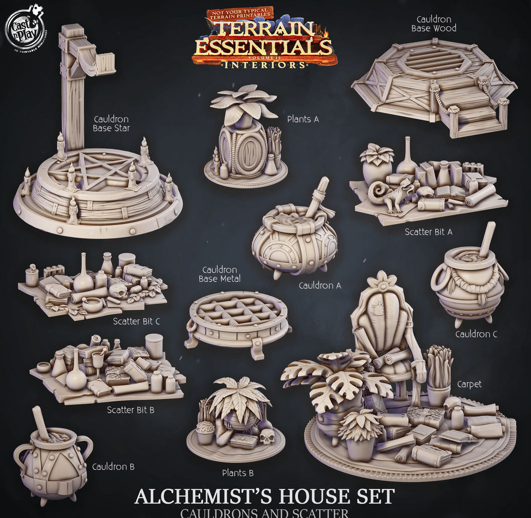 3D Printed Cast n Play Alchemist's House Cauldrons and Scatter Terrain Essentials 28mm 32mm D&D - Charming Terrain