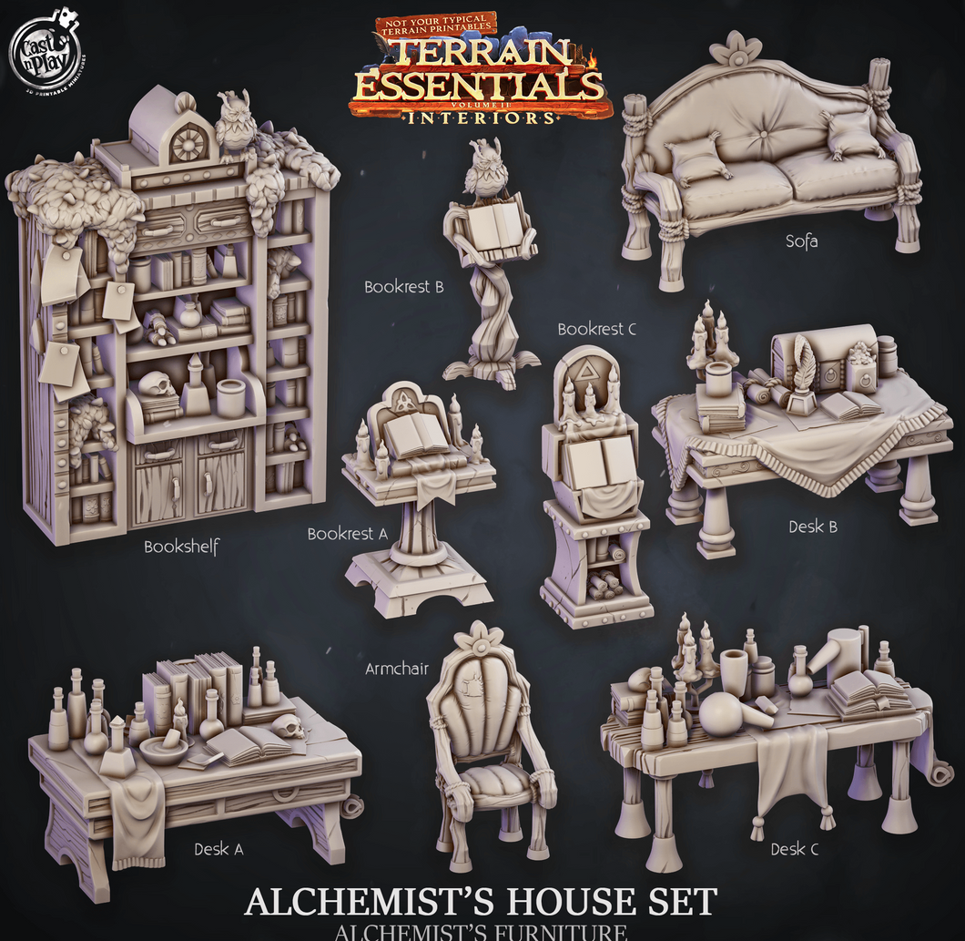 3D Printed Cast n Play Alchemist's House Furniture Terrain Essentials 28mm 32mm D&D - Charming Terrain