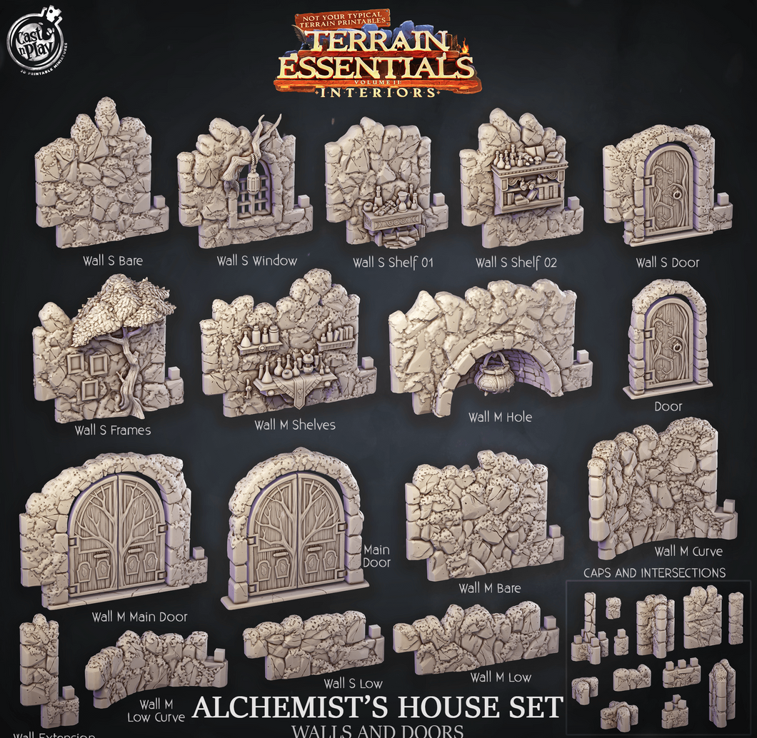 3D Printed Cast n Play Alchemist's House Walls and Doors Terrain Essentials 28mm 32mm D&D - Charming Terrain