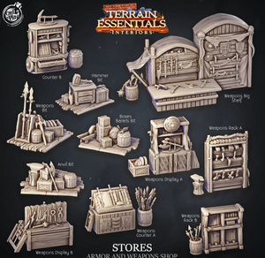 3D Printed Cast n Play Armors and Weapons Shop Terrain Essentials 28mm 32mm D&D - Charming Terrain