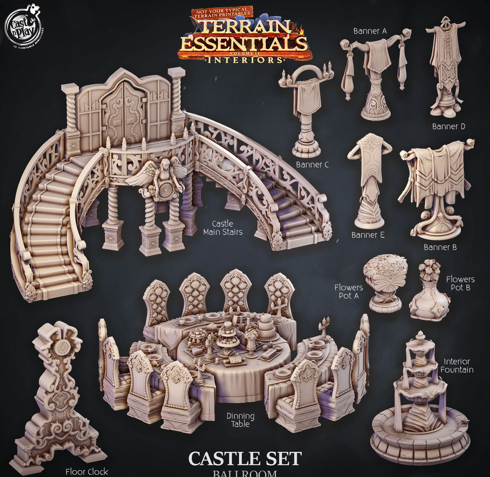 3D Printed Cast n Play Ballroom Castle Set Terrain Essentials 28mm 32mm D&D - Charming Terrain