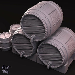 3D Printed Cast n Play Barrels Set 28mm 32mm D&D - Charming Terrain