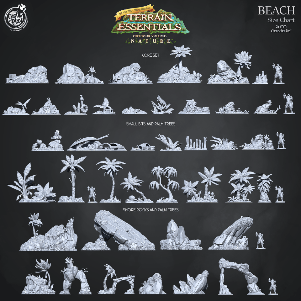 3D Printed Cast n Play Beach Core Set Terrain Essentials Nature 28mm 32mm D&D - Charming Terrain