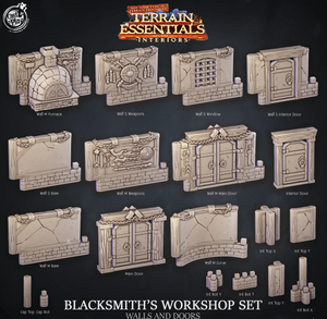 3D Printed Cast n Play Blacksmith's Workshop Walls and Doors Terrain Essentials 28mm 32mm D&D - Charming Terrain