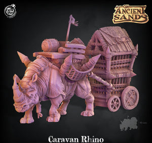 3D Printed Cast n Play Caravan Rhino On Ancient Sands 28mm 32mm D&D - Charming Terrain