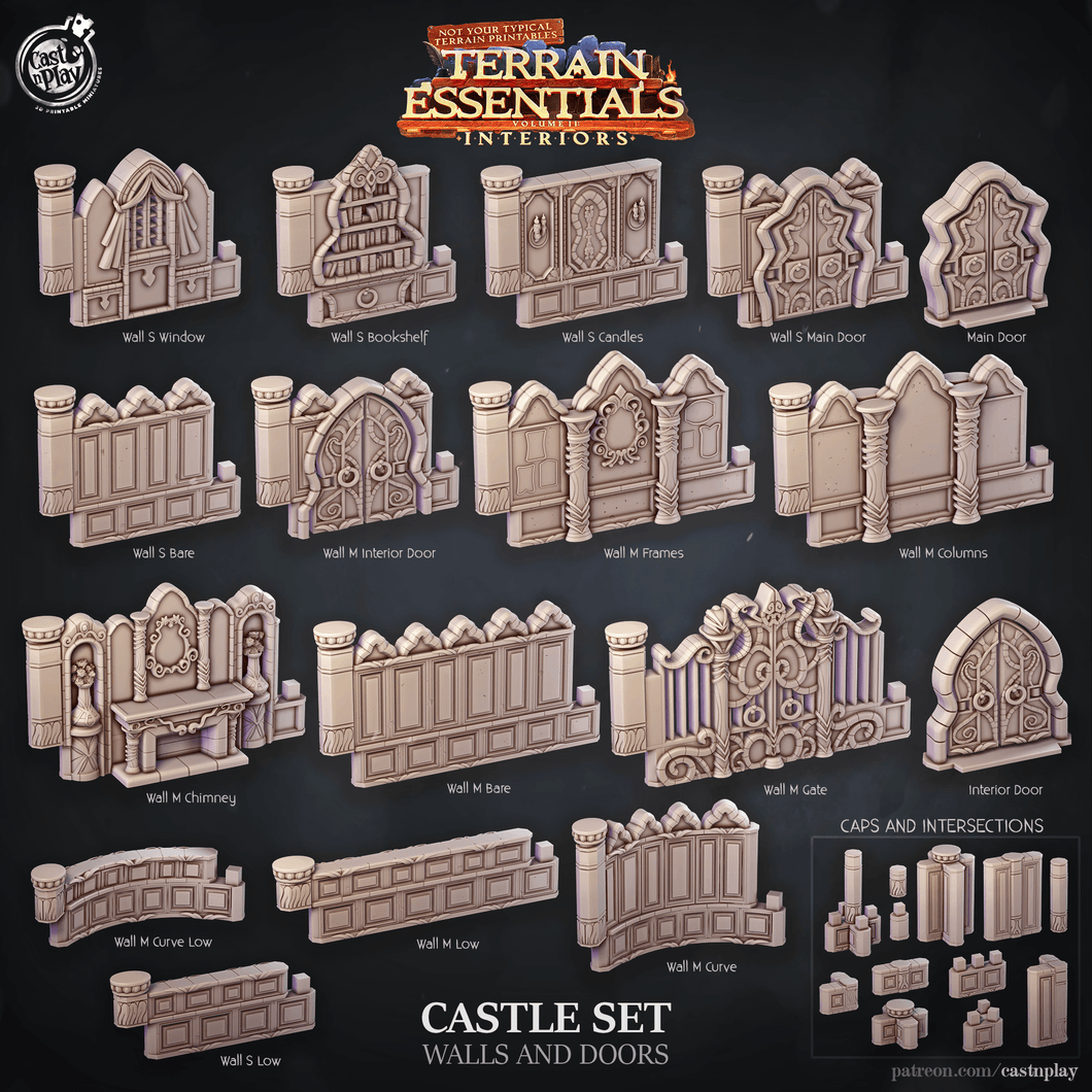 3D Printed Cast n Play Castle Walls And Doors Terrain Essentials 28mm 32mm D&D - Charming Terrain