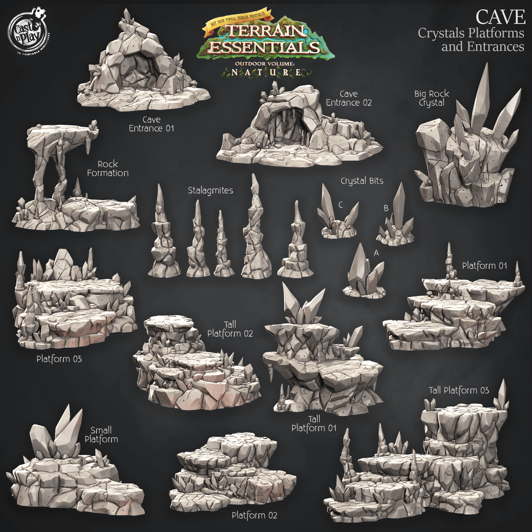 3D Printed Cast n Play Cave Crystals, Platforms and Entrances Set Terrain Essentials Nature 28mm 32mm D&D - Charming Terrain