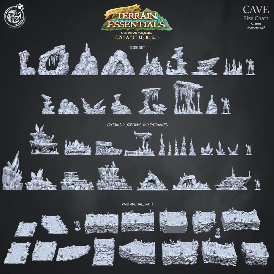 3D Printed Cast n Play Cave Crystals, Platforms and Entrances Set Terrain Essentials Nature 28mm 32mm D&D - Charming Terrain