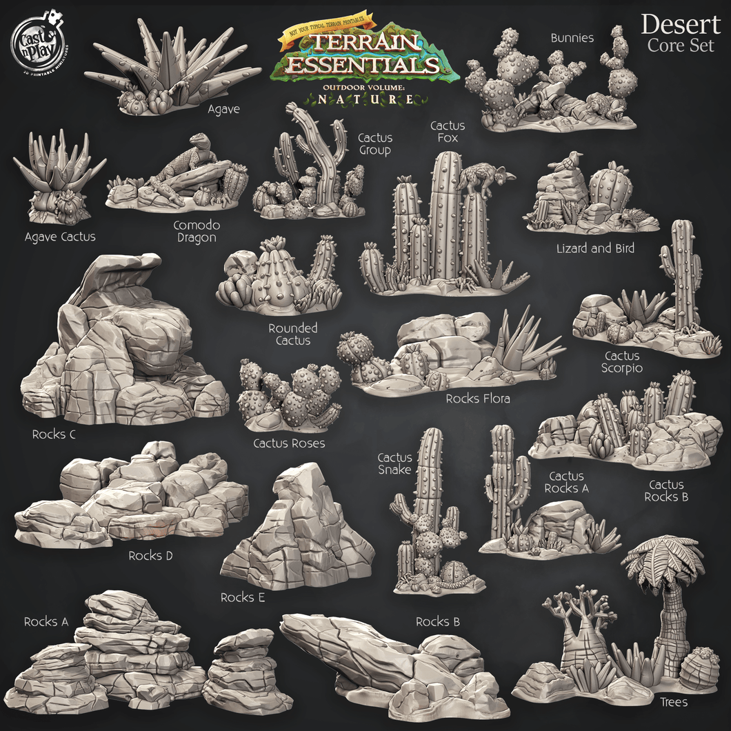 3D Printed Cast n Play Desert Core Set Terrain Essentials Nature 28mm 32mm D&D - Charming Terrain