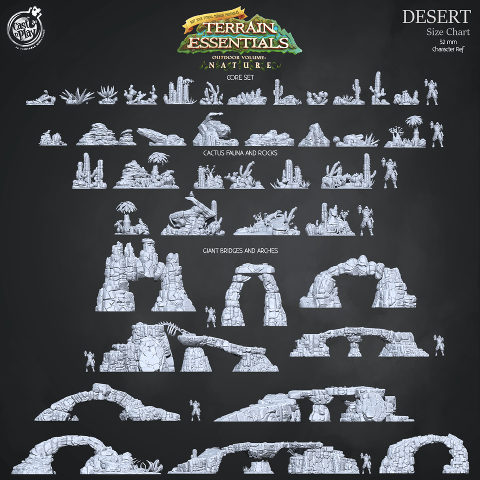 3D Printed Cast n Play Desert Core Set Terrain Essentials Nature 28mm 32mm D&D - Charming Terrain