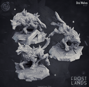 3D Printed Cast n Play Dire Wolves Frost Lands 28mm 32mm D&D - Charming Terrain