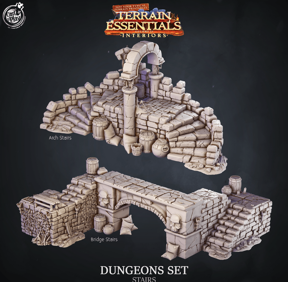 3D Printed Cast n Play Dungeons Stairs and Stairways Essentials 28mm 32mm D&D - Charming Terrain