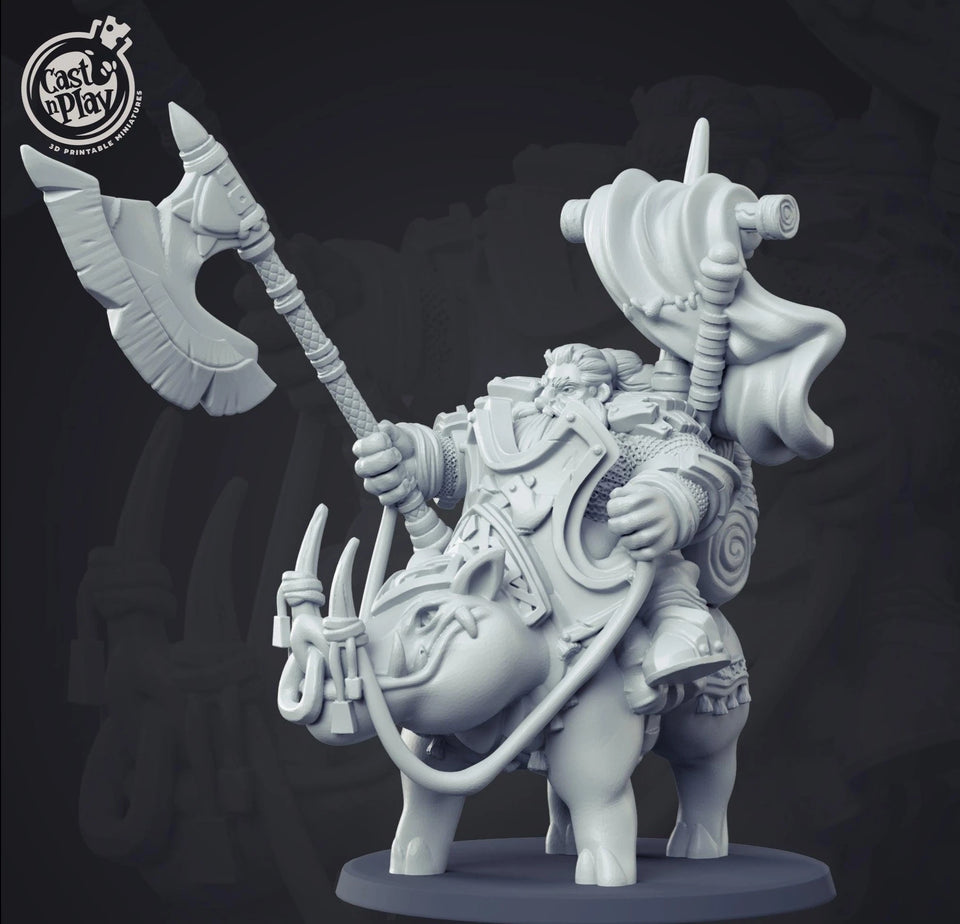 3D Printed Cast n Play Dwarven Boar Rider 28mm 32mm D&D - Charming Terrain