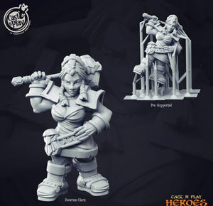 3D Printed Cast n Play Dwarven Female Cleric 28mm 32mm D&D - Charming Terrain