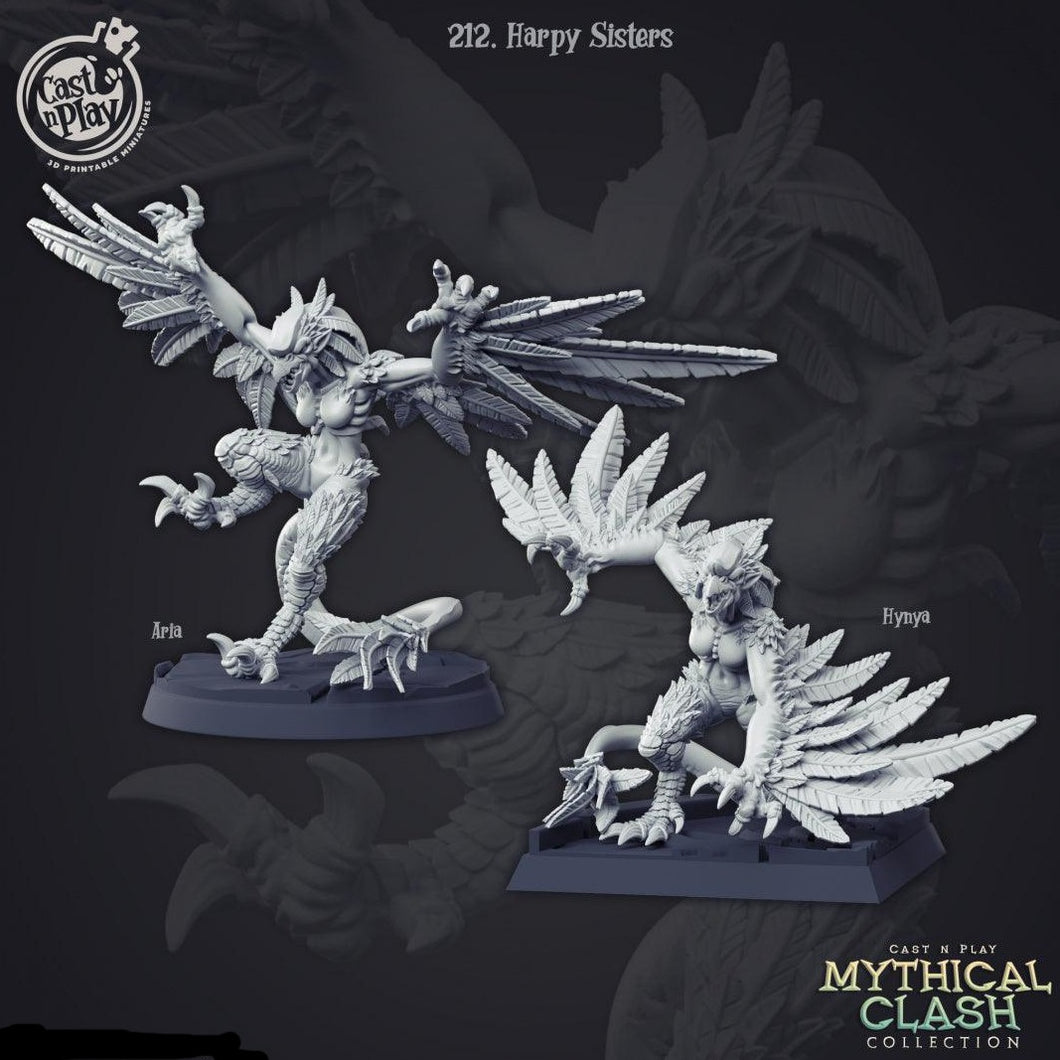 3D Printed Cast n Play Harpy Sisters Aria and Hynya Mythical Clash 28mm 32mm D&D - Charming Terrain