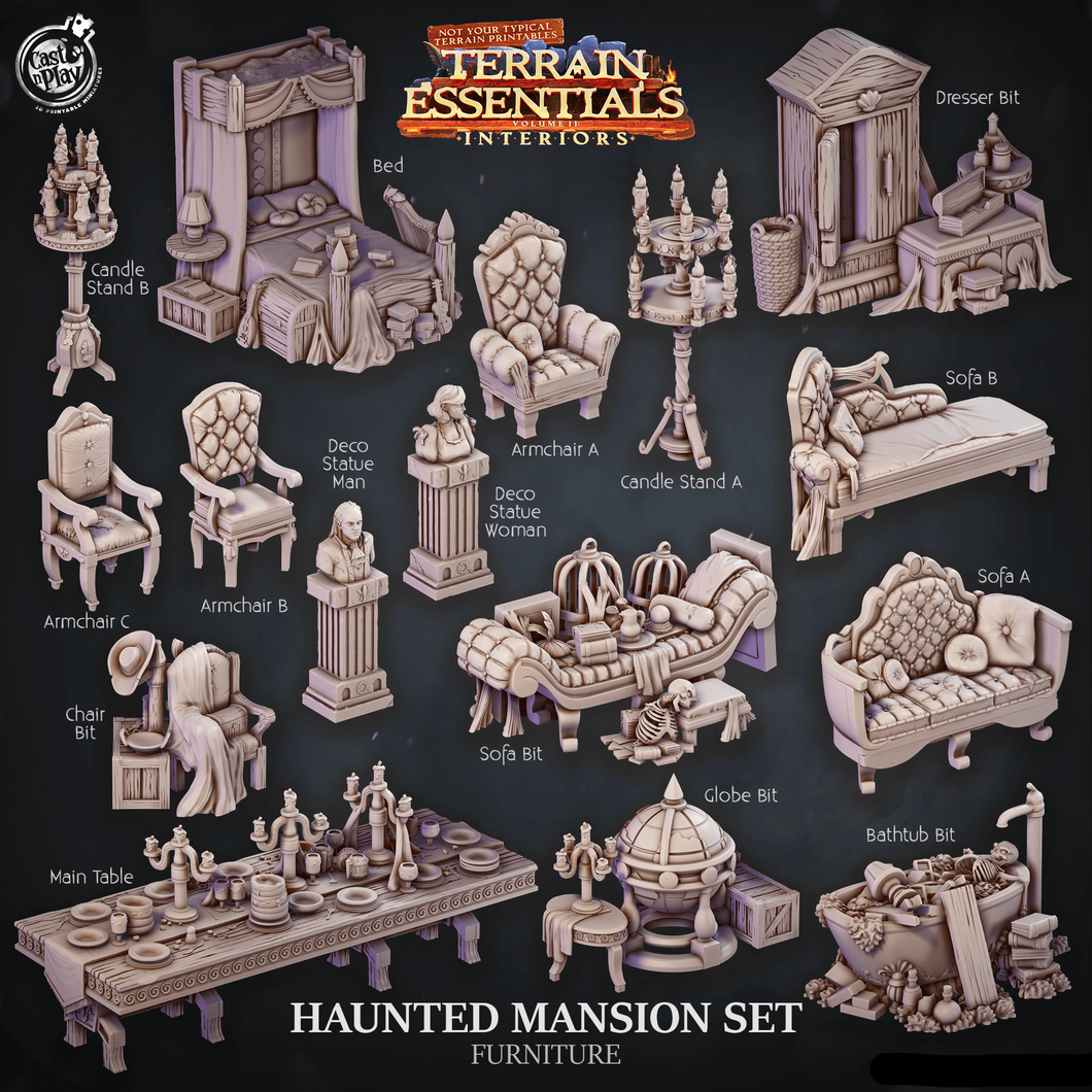 3D Printed Cast n Play Haunted Mansion Furniture Terrain Essentials 28mm 32mm D&D - Charming Terrain