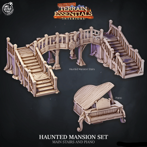 3D Printed Cast n Play Haunted Mansion Stairs and Piano Terrain Essentials 28mm 32mm D&D - Charming Terrain