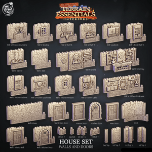 3D Printed Cast n Play House Walls and Doors Terrain Essentials 28mm 32mm D&D - Charming Terrain