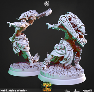 3D Printed Cast n Play Kabil, Melee Warrior Masks of Kiimil 28 32mm D&D - Charming Terrain