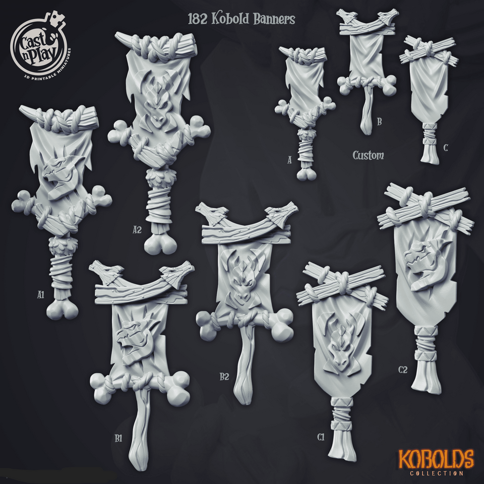 3D Printed Cast n Play Kobold Banners Kobold Collection 28 32mm D&D - Charming Terrain