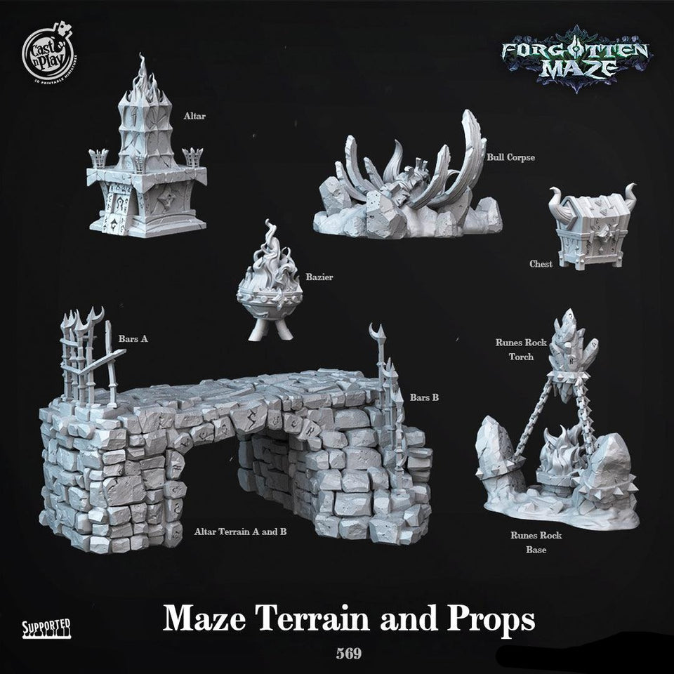 3D Printed Cast n Play Maze Terrain and Props Forgotten Maze 28mm 32mm D&D - Charming Terrain