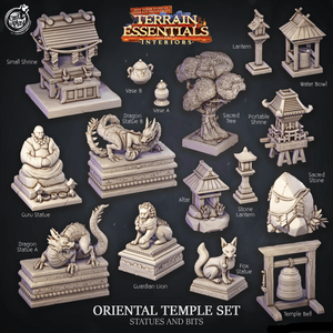 3D Printed Cast n Play Oriental Temple Statues And Bits Terrain Essentials 28mm 32mm D&D - Charming Terrain