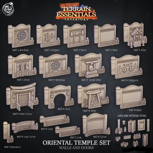 3D Printed Cast n Play Oriental Temple Walls and Doors Terrain Essentials 28mm 32mm D&D - Charming Terrain