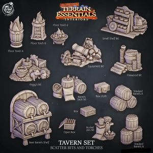 3D Printed Cast n Play Tavern Scatter Bits and Torches Terrain Essentials 28mm 32mm D&D - Charming Terrain