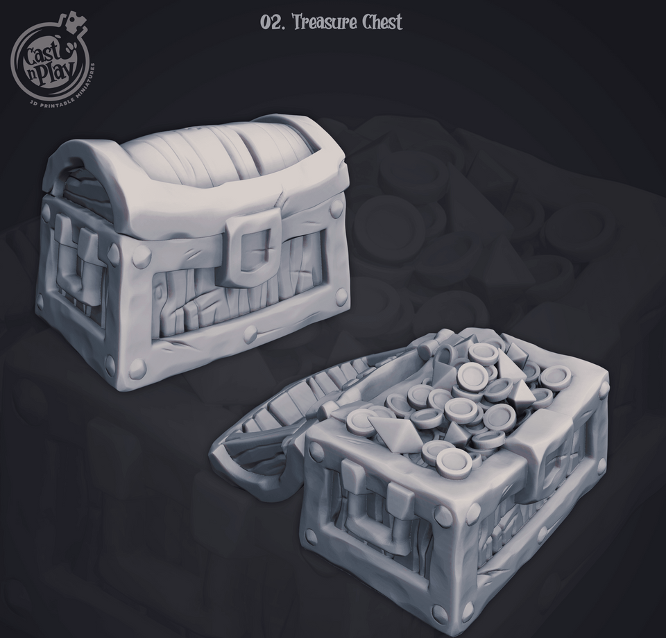 3D Printed Cast n Play Treasure Chest 28mm 32mm D&D - Charming Terrain
