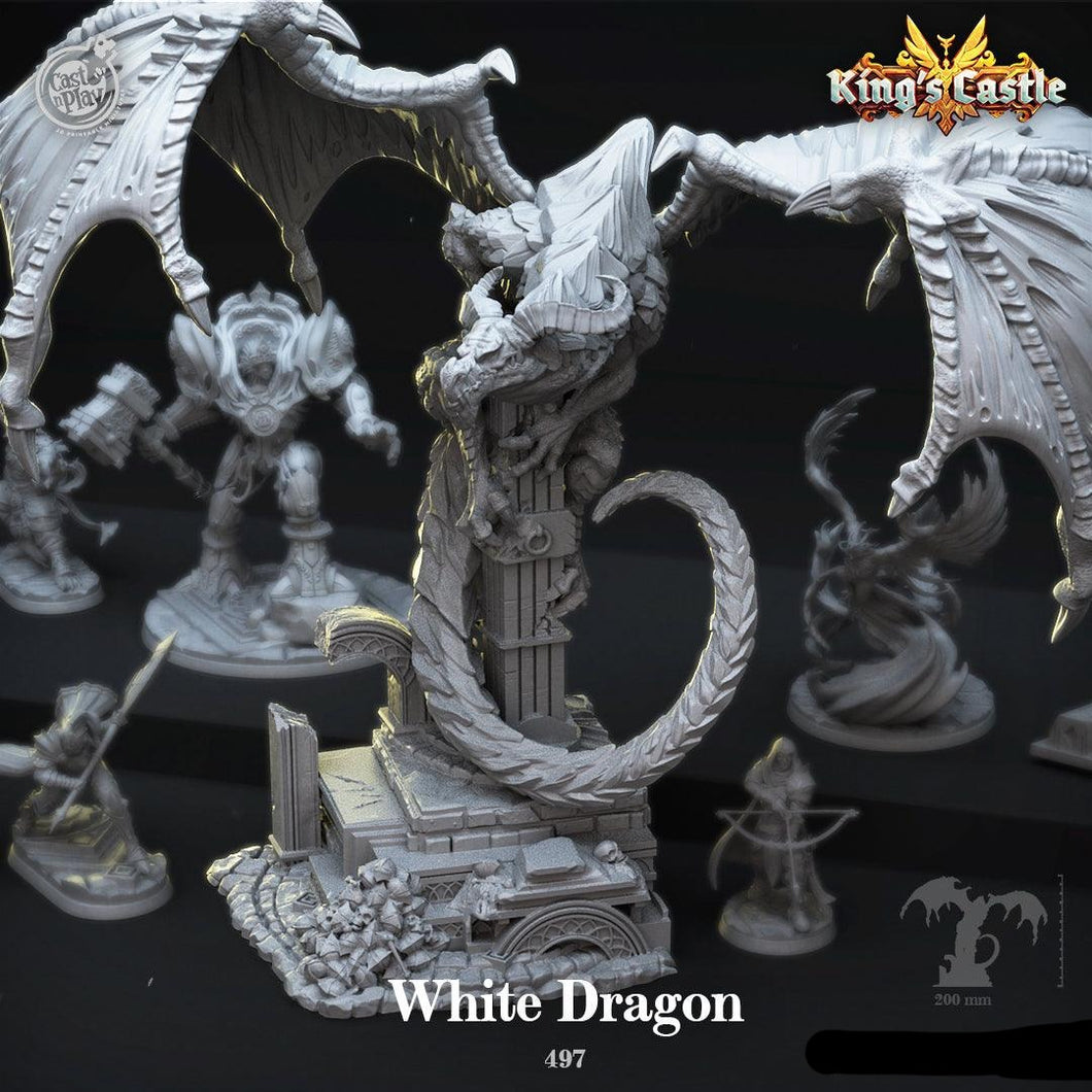 3D Printed Cast n Play White Dragon King's Castle 28 32mm D&D - Charming Terrain