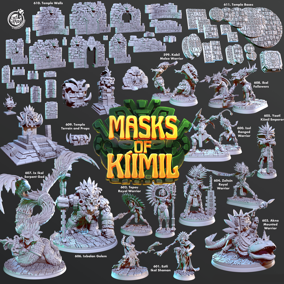 3D Printed Cast n Play Yaotl, Kíimil Emperor Masks of Kiimil 28 32mm D&D - Charming Terrain