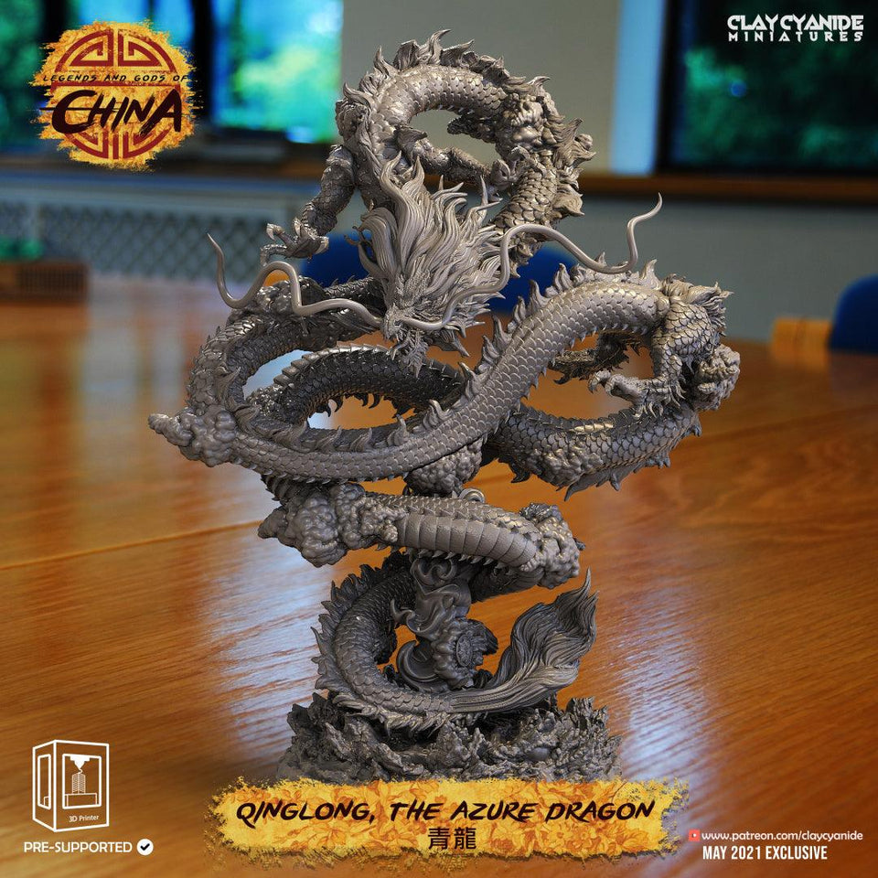 3D Printed Clay Cyanide Qinglong, the Azure Dragon Ragnarok D&D - Charming Terrain