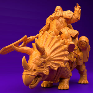 3D Printed Dwarf’s Army Nafarrate - Dwarf Triceratops Rider Set 28mm 32mm Ragnarok D&D - Charming Terrain