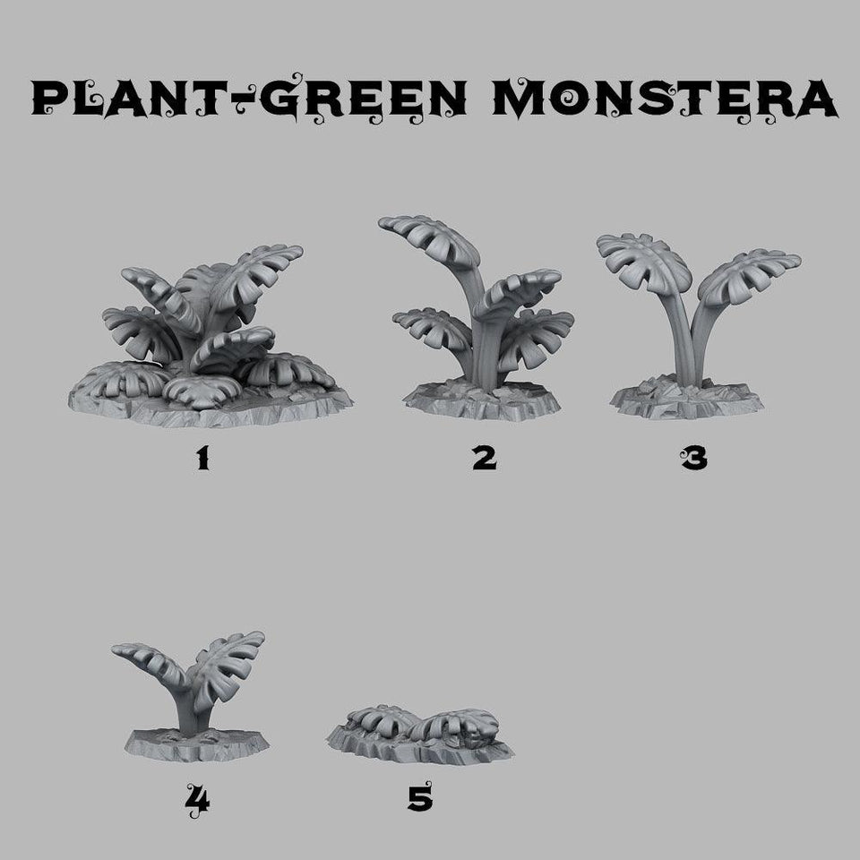 3D Printed Fantastic Plants and Rocks Green Monstera 28mm - 32mm D&D Wargaming - Charming Terrain