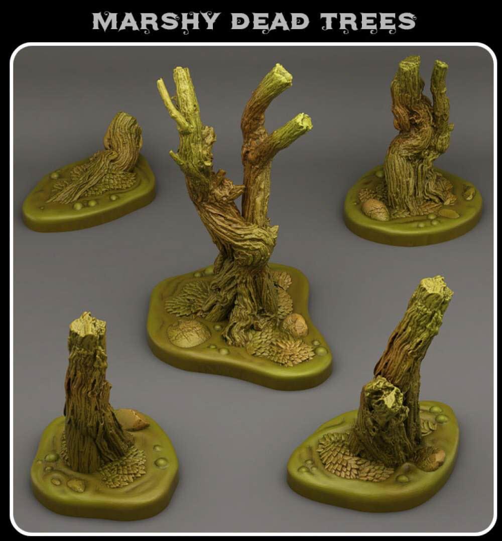 3D Printed Fantastic Plants and Rocks Marshy Dead Trees 28mm - 32mm D&D Wargaming - Charming Terrain